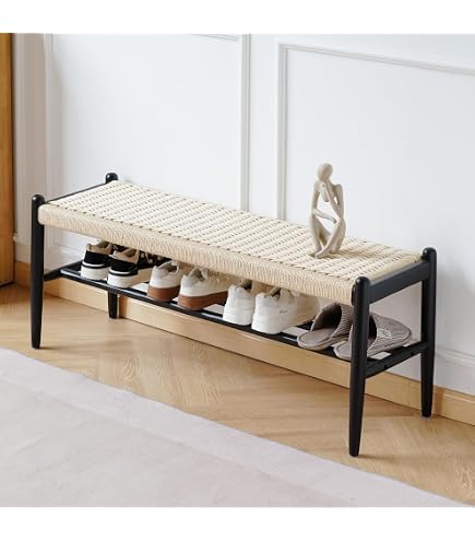Alaterre Newport Sitzbank Mit Stauraum – Aus Kautschukholz & Seegrasgeflecht, 101 Cm