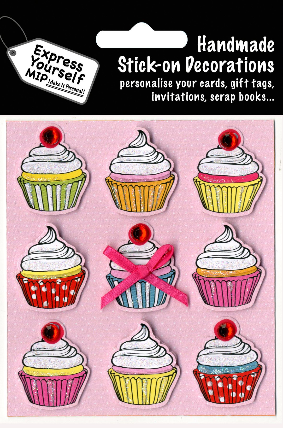 Express Yourself MIP, self adhesive Cupcakes Toppers - Ideal for Card Making, Gift Wrapping, Scrapbooking, Papercrafts, Childrens Crafts etc