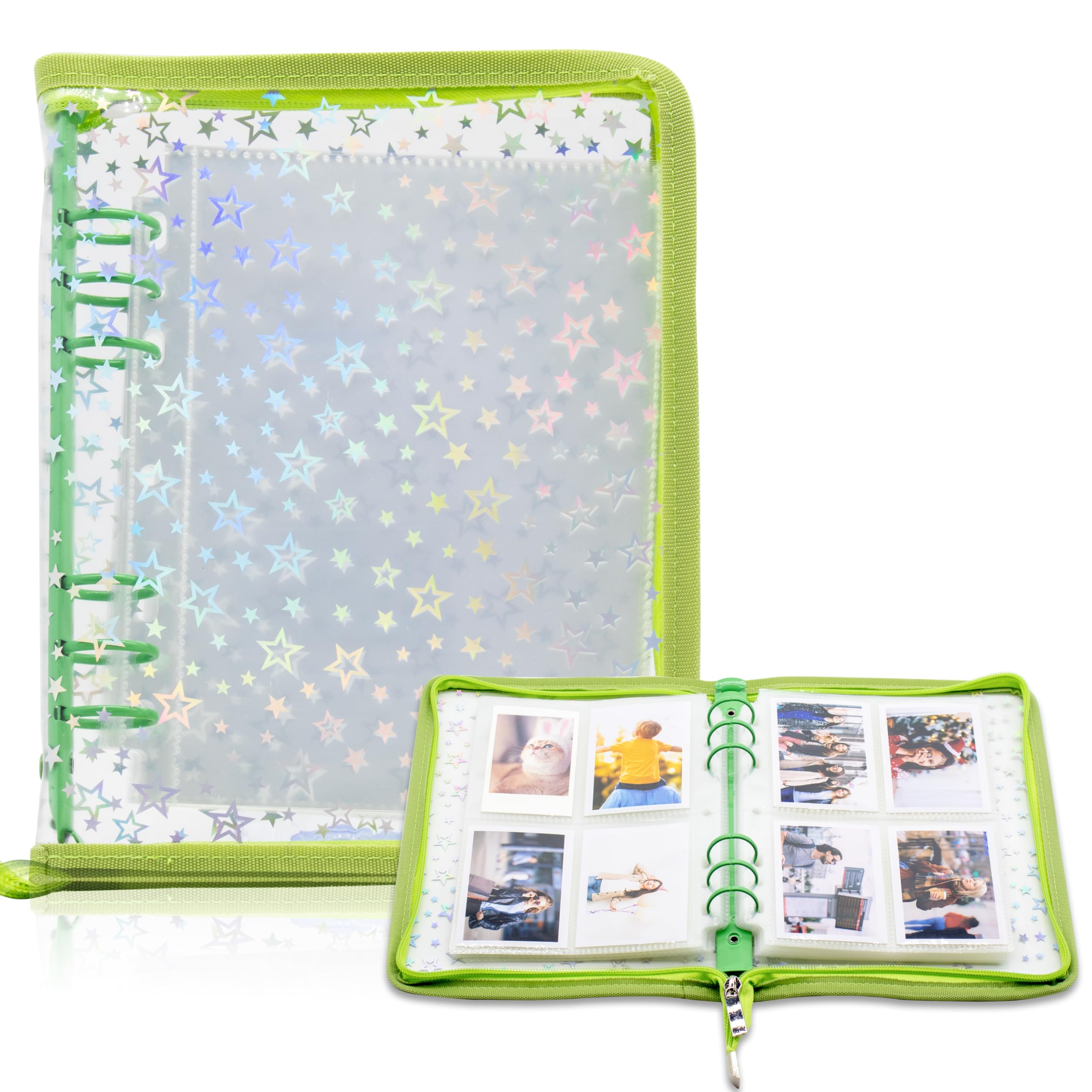 Kpop Photocard Binder Holder with 30 Pack 4-Pocket Inner Pages, A5 6 Ring Cover Album Book with Zipper for Organizing Trading Card (Green)