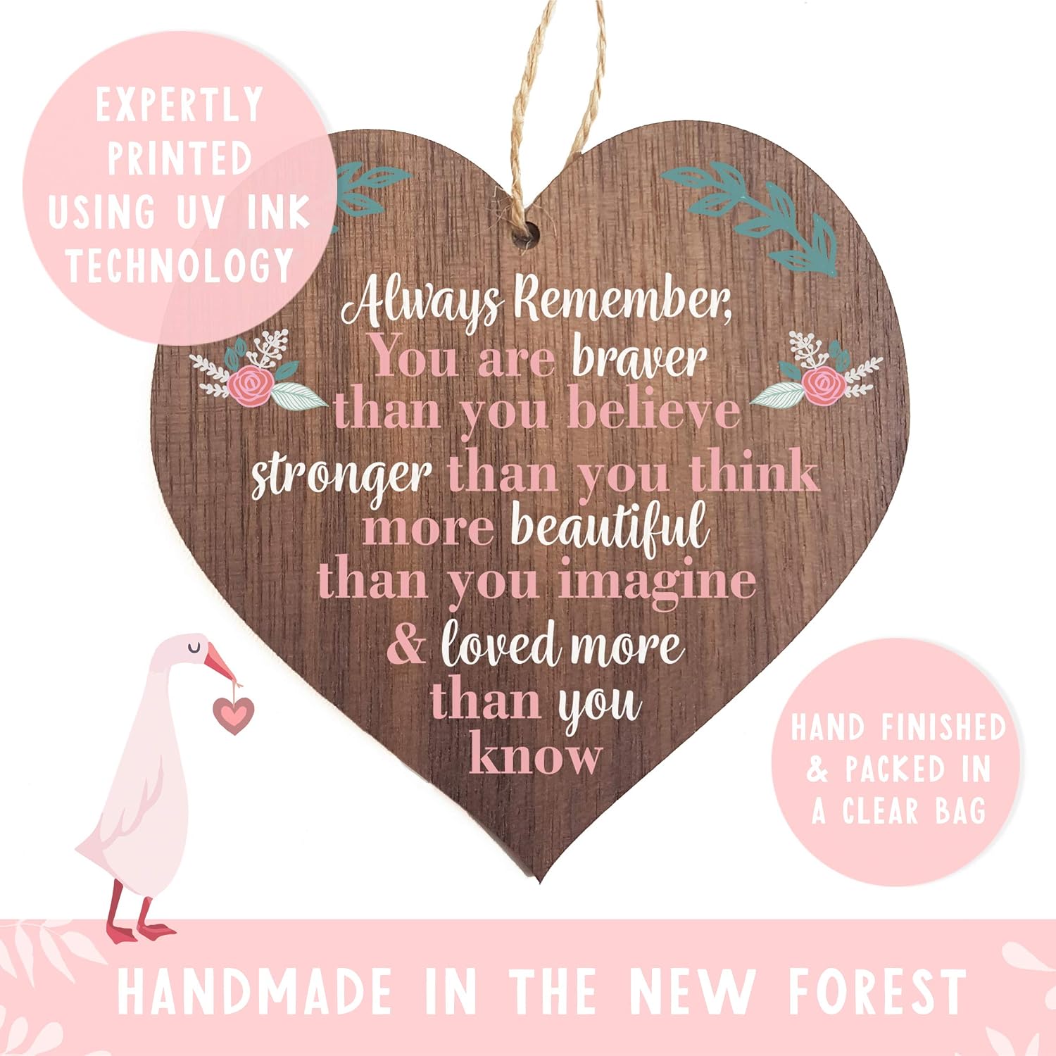 You are braver stronger smarter & beautiful, Wood with White Text, 10x10cm - Image 3