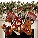 Sunnyglade 3PCS 18" Christmas Stocking Classic Large Stockings Santa, Snowman, Reindeer Xmas Character for Family Holiday Christmas Party Decorations