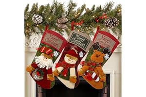 Sunnyglade 3PCS 18" Christmas Stocking Classic Large Stockings Santa, Snowman, Reindeer Xmas Character for Family Holiday Christmas Party Decorations