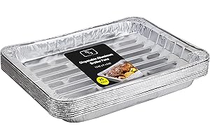 DCS DEALS Pack of 25 Disposable Aluminum Broiler Pans – Good for BBQ, Grill Trays – Multi-Pack of Durable Aluminum Sheet Pans – Ribbed Bottom Surface - 13.40" x 9" x 0.85"