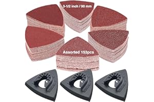 HEMUNC Triangle Oscillating Multi Tool Sanding Attachment, Include Triangle Multitool Sanding Pads 3pcs, Oscillating Tool Sandpaper 150pcs