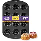 Wilton Gold Non-Stick Mini Fluted Tube Pan, Made Without PFAS, 12-Cavity | Non-Stick Steel with Scratch-Resistant Coating, Resists Warping, Dishwasher Safe, Perfect for Mini Bundts &amp; Fluted Cakes