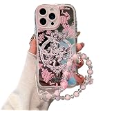 Pretaco Compatible with iPhone 15 Case, Angel Cupid Pattern Design,Shiny Mirror Case,2-in-1 with Beaded Wrist Strap,Soft TPU Frame, Shockproof and Anti-Shock, Suitable for Women & Girls
