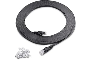 Cable Matters 10G Cat6 Snagless Flat Ethernet Cable 30 Feet in Black with Nail-in Cable Clips
