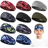 Sratte 10 PCS Sweatbands for Kids Soccer Headbands Boys Sports Kids Sweatbands Breathable Sweat Wicking Headband for Youth Basketball, Football, Baseball, Running