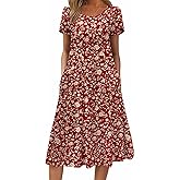 ZEAGOO Womens Casual Dresses for Summer Short Sleeve Flare Midi Dress Loose Flowy Beach Sundress