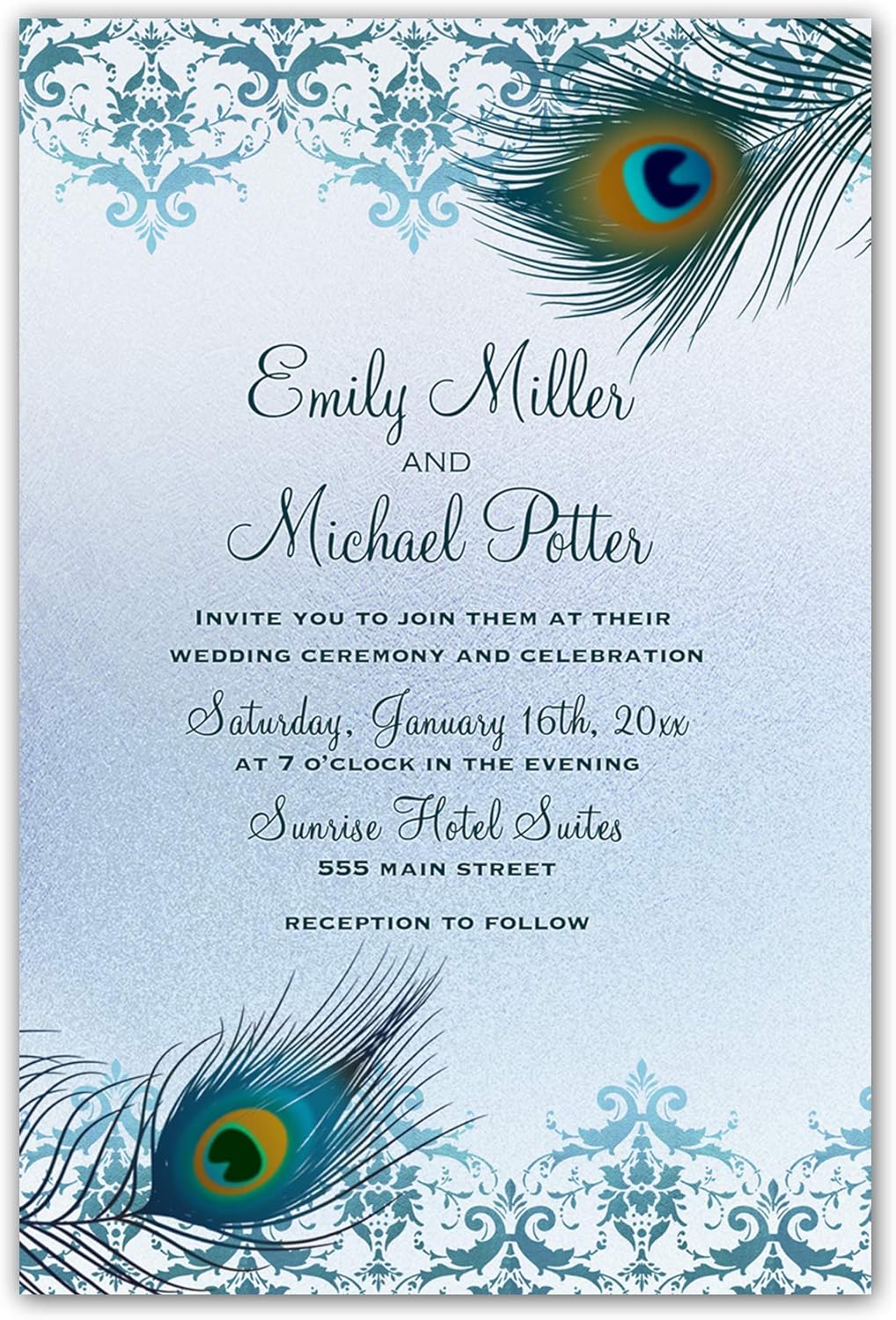Amazon Com 100 Wedding Invitations Peacock Tea Gold Personalized Envelopes Kitchen Dining