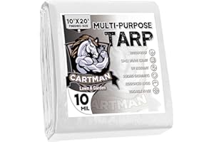 CARTMAN Finished Size 10x20 Feet 10 Mil White Heavy Duty Poly Tarp, Multipurpose Protective Cover, UV Resistant, Waterproof Poly Tarpaulin with Reinforced Edges Tarpaulin with Reinforced Edges