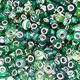 100 Pieces Large Hole Beads, Assorted European Craft Beads Green Big Hole Fairy Wands Garden Beads Large Hole Lampwork Spacer Beads for DIY Pens Charms Bracelet Necklace Jewelry Making Supplies