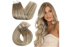 Ugeat Micro Link Hair Extensions Human Hair Ombre Microloop Hair Extensions Real Human Hair Ombre Ash Brown to Platinum Blonde Micro Bead Hair Extensions Cold Fusion Straight 20 Inch 50s