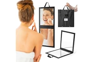 BRÜUN Backstage Hanging Mirror 25" x 11.4" Inches for Dance Bag with Dimmable LED Lights for Focused Glow – A Black Colored Foldable Mirror for Dancers and Artists with Touch Sensitive Power Button