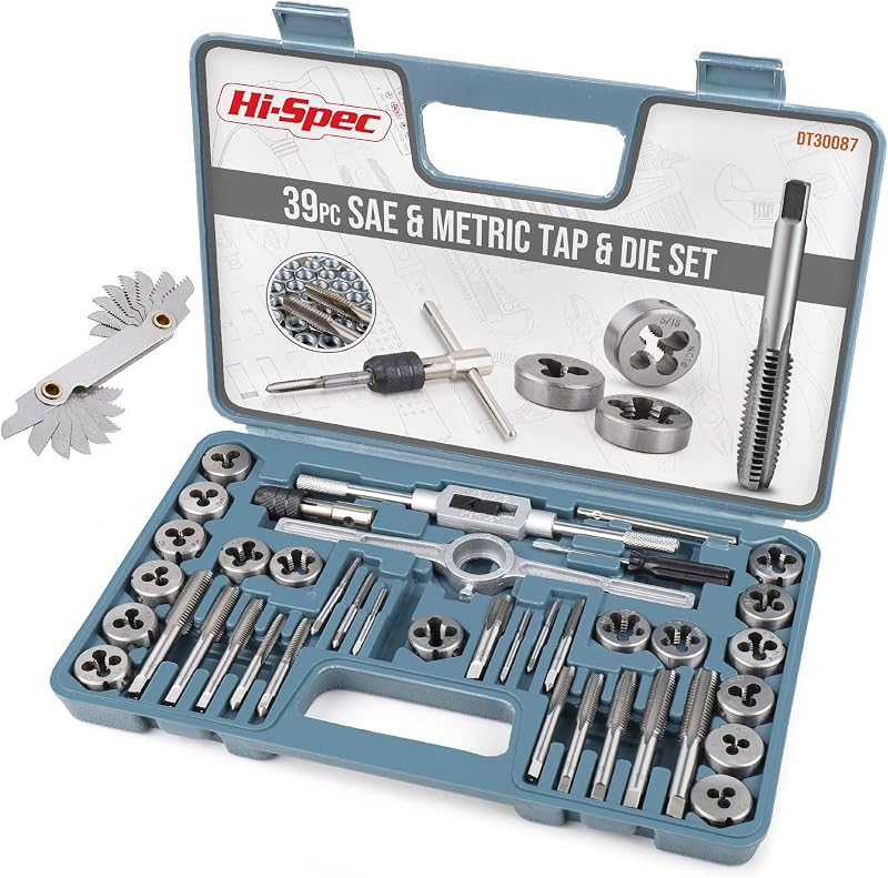 Hi-Spec 39pc Imperial SAE & Metric Tap & Die Set with Wrenches & Gauge