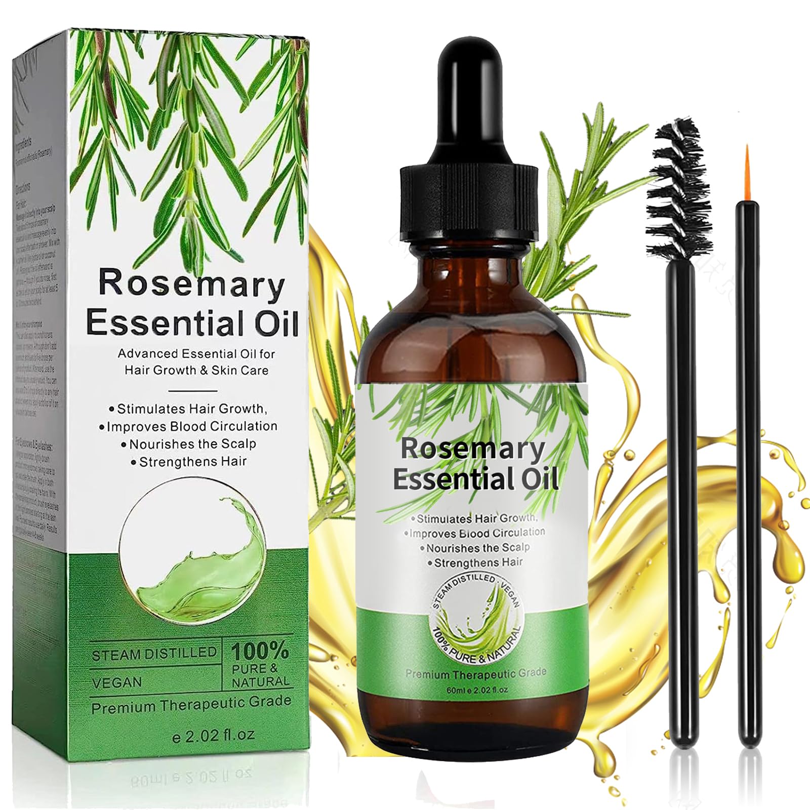 Rosemary Oil for Hair Growth, Rosemary Essential Oils for Hair Loss & Skin Care, Strengthens Hair, Nourishes Scalp, Light Weight, Non Greasy, Improves Scalp Circulation 60 ml for Unisex