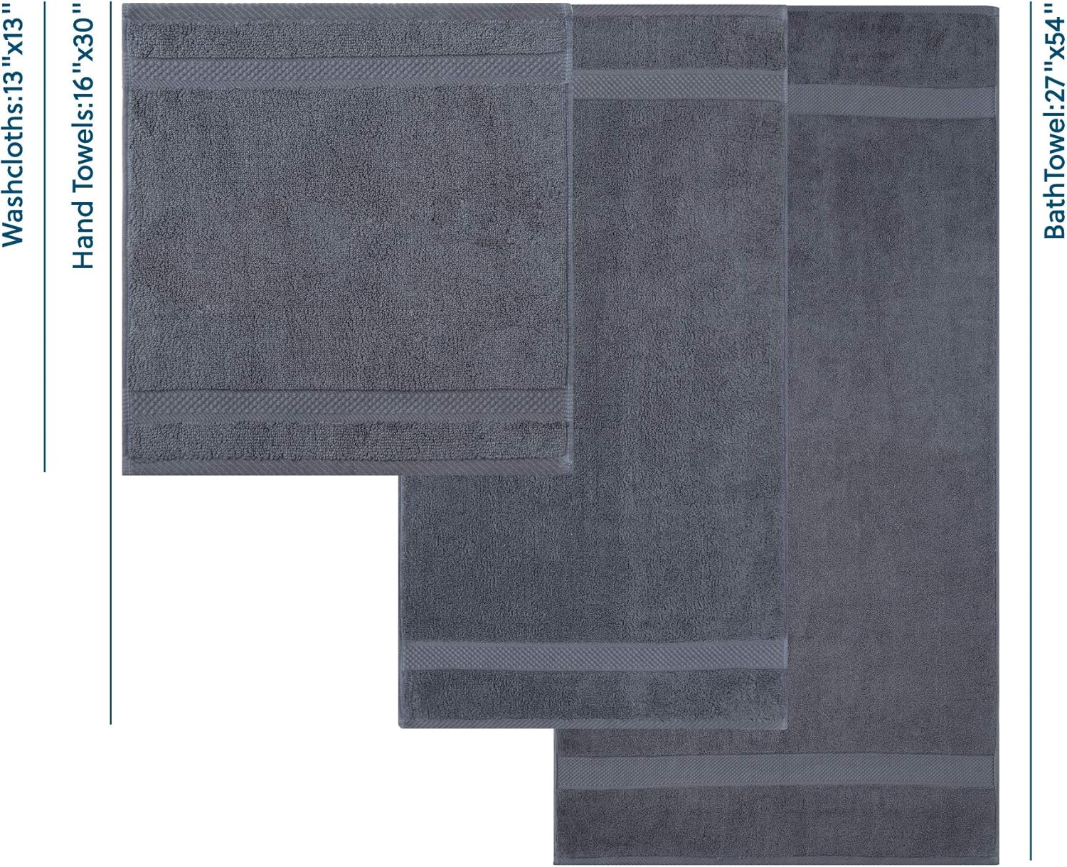Bedsure Bath Towels Sets for Bathroom, Combed Cotton Bathroom Towels Set - 10 Pack, 2 Bath Towels 27x54, 2 Hand Towels 16x30, 6 Wash Cloths 13x13, Absorbent & Soft - Grey: Kitchen & Dining