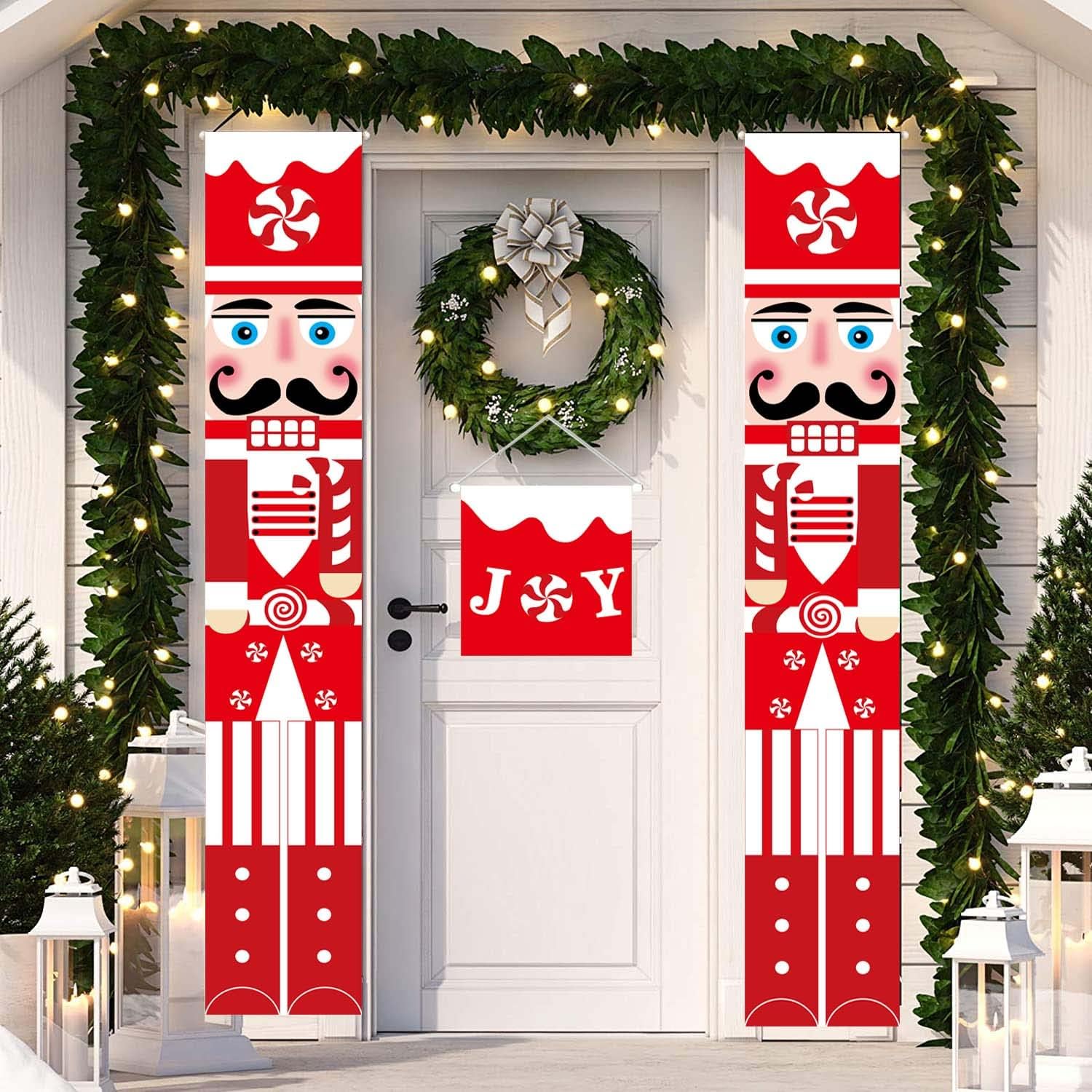 Nutcrackers - Nutcracker Porch Sign Banner Christmas Decorations,Xmas Hanging Banners Porch Signs Decoration Nutcracker Soldier Door Sign Porch Flag Banner for Front Door Indoor Outdoor Home Decor (RED)
