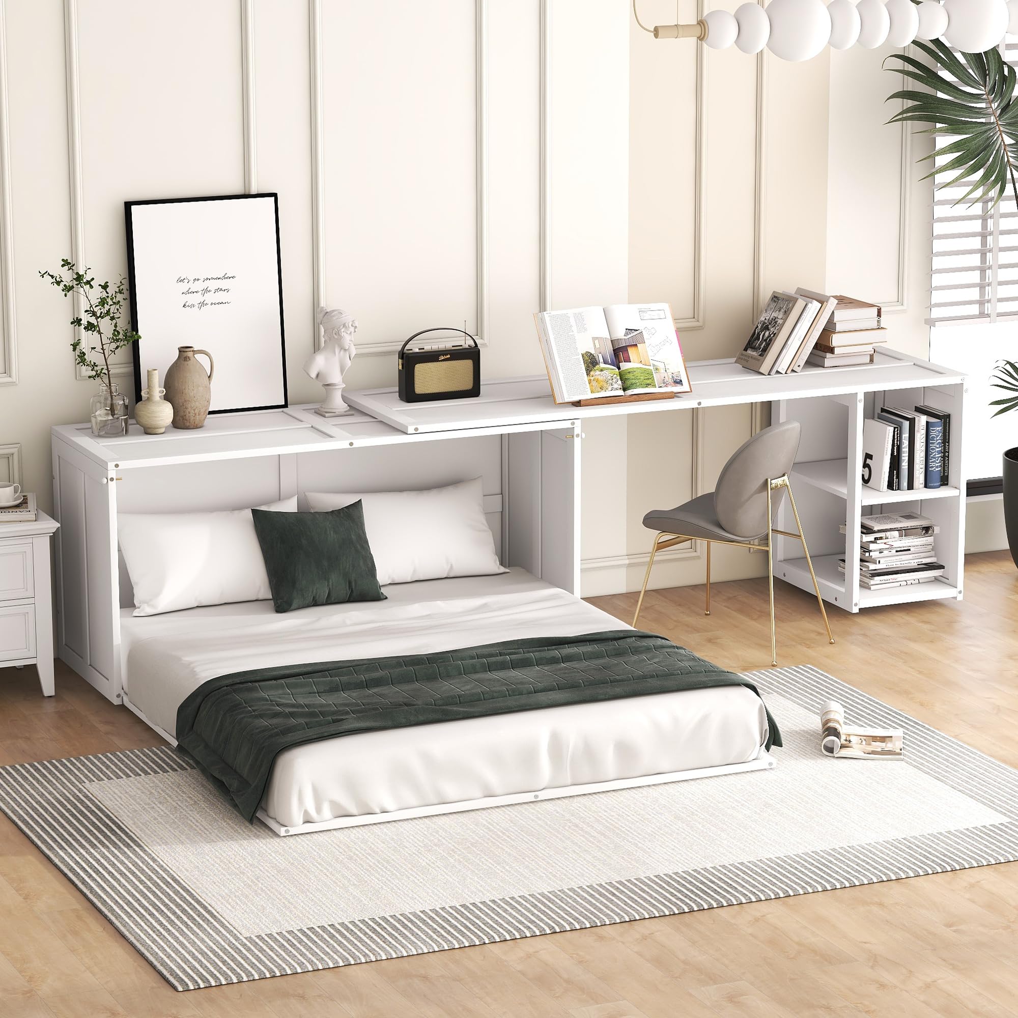 Photo 1 of ****PARTIAL SET***Murphy Bed with Rotable Desk,Queen Size Space-Saving Platform Bed Frame with Storage Desk for Bedroom,Easy to Assembly, No Need Spring Box (White)