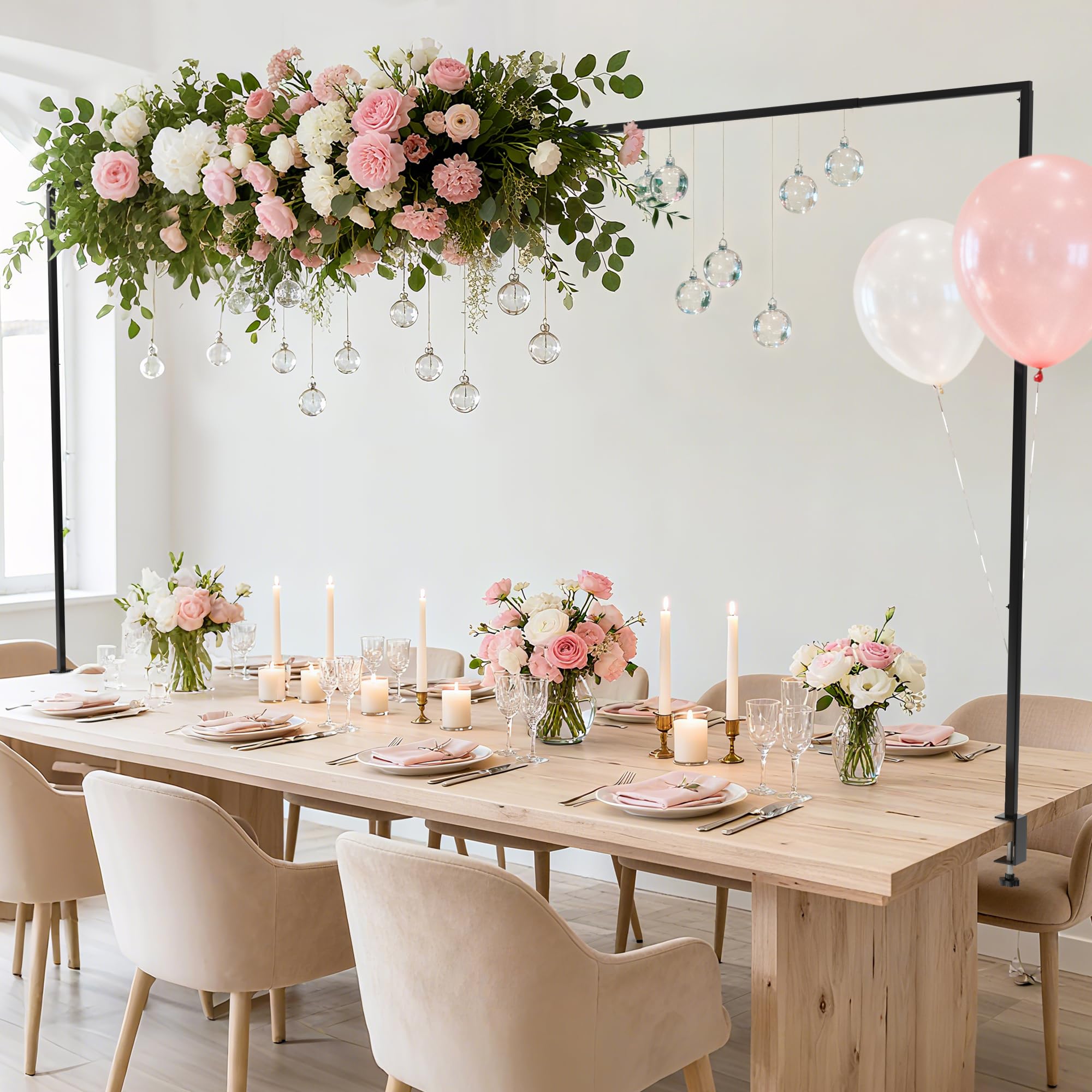 Photo 1 of Fomcet Over The Table Rod Stand with Clamps 13"-42'' Tall 29"-98" Length Metal Black Adjustable Table Arch Hanging for Wedding Birthday Party Christmas Anniversary Decoration