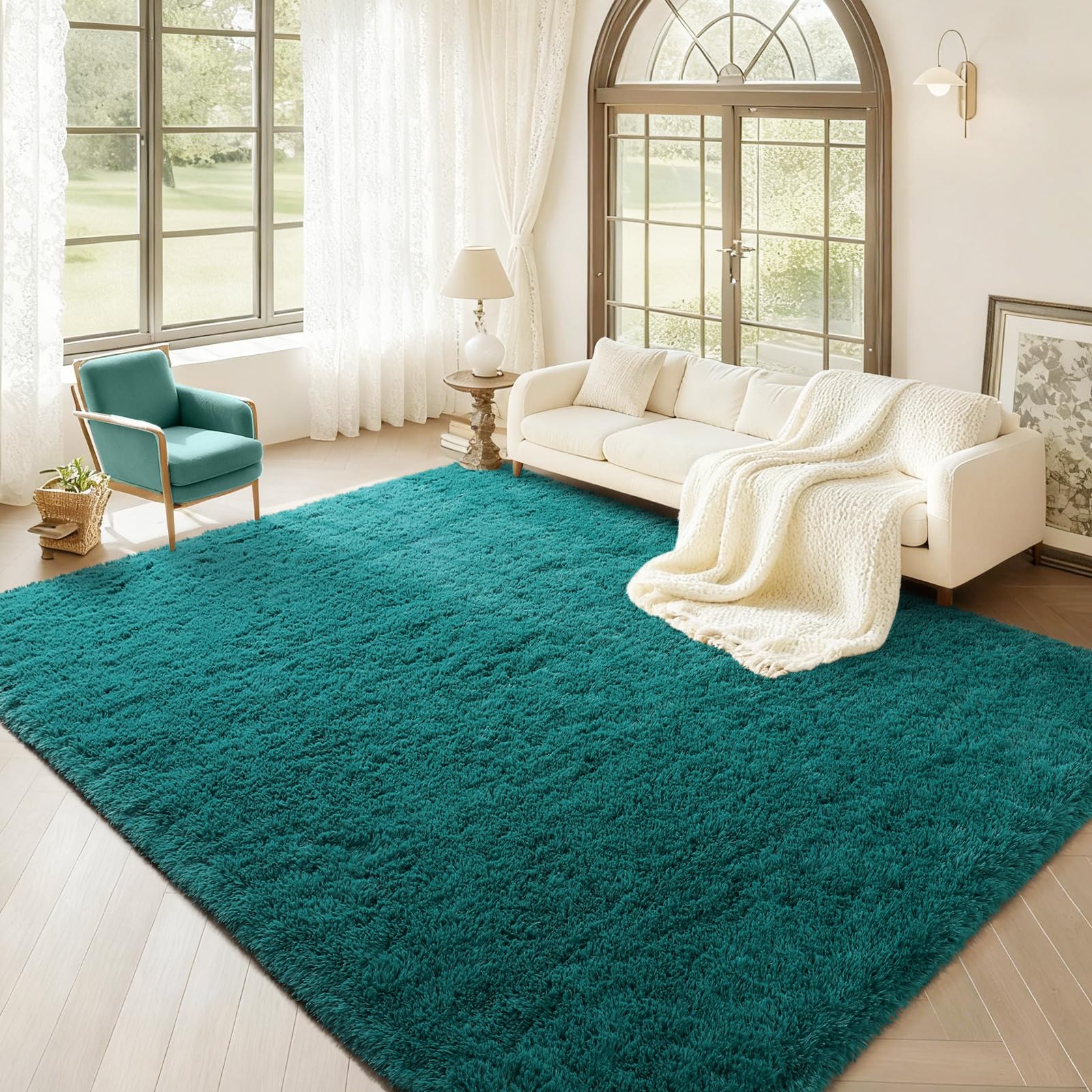 Photo 1 of BENRON Fluffy Rugs for Living Room 6x9 Teal Green, Washable Large Area Rugs for Bedroom Dining Table Office Kids Nursery Room, Washable Indoor Floor Carpets