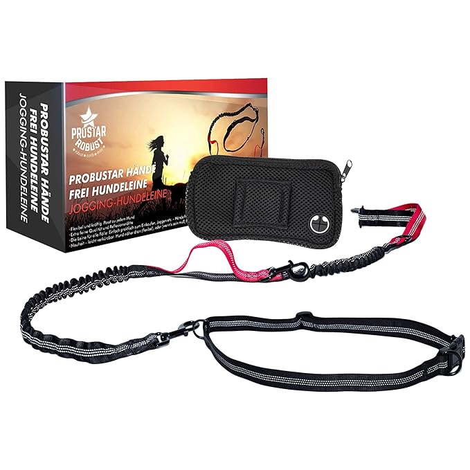 PRobuStar Joggingleine Hunde - Laufleine Bauchgurt Handytasche - Komfort-Hundeleine - zum Einkaufen, Spazieren, Laufen, Wande