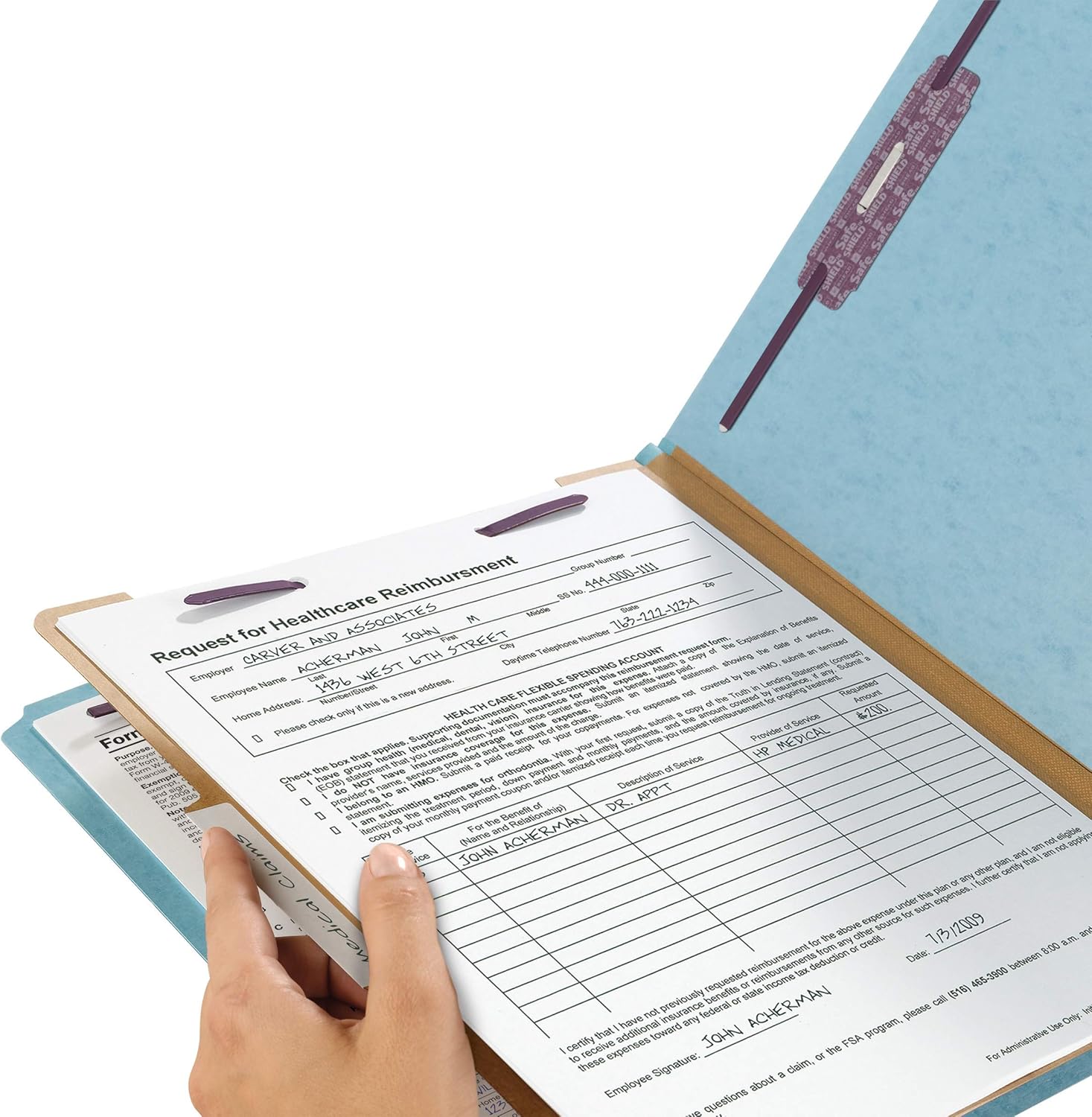 Smead Pressboard Classification File Folder with SafeSHIELD Fasteners, 1 Divider, 2" Expansion, Letter Size, Blue, 10 per Box (13730) : Top Tab Classification Folders : Office Products