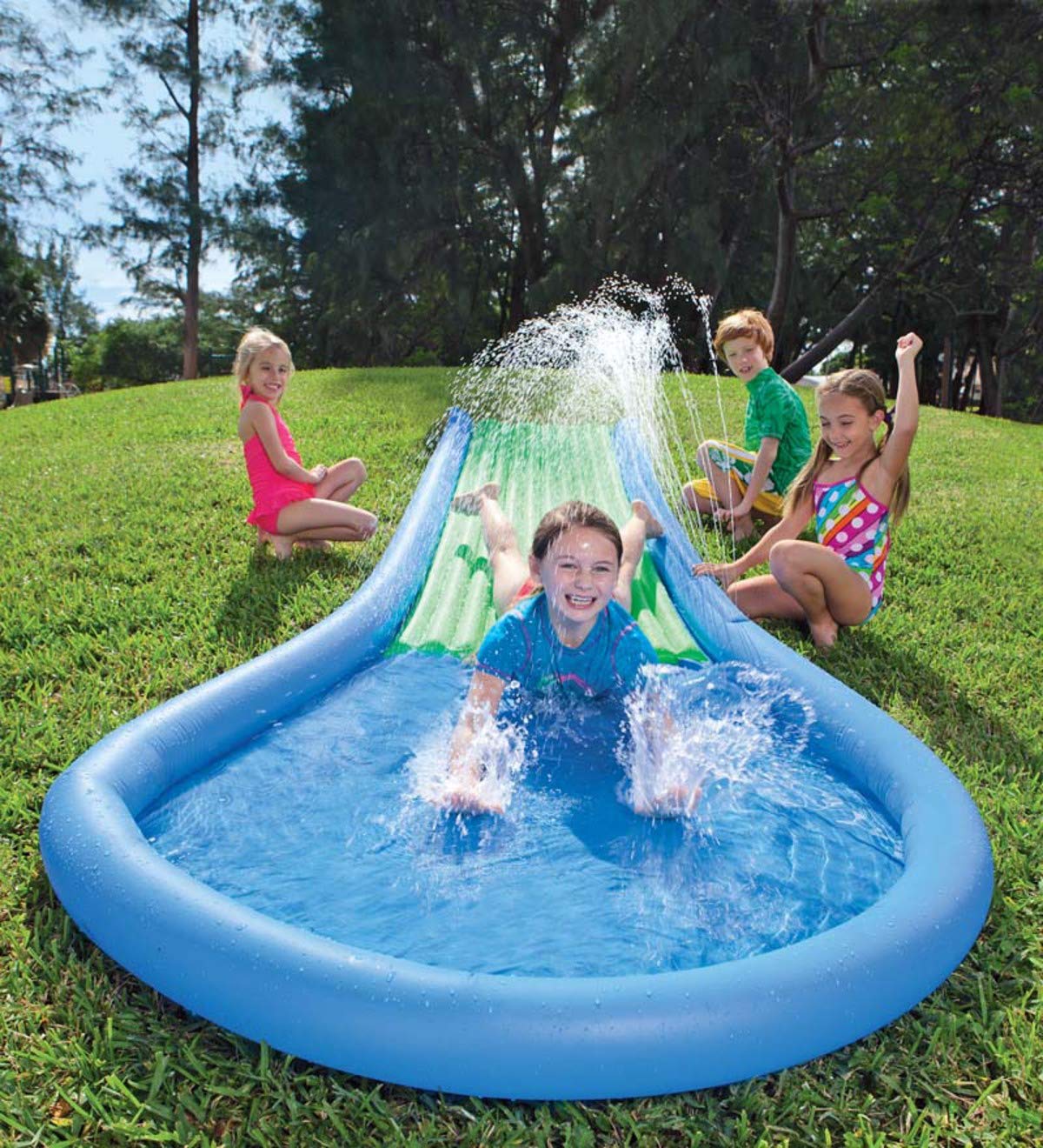 HearthSong Inflatable Water Slide Splash Pool Summer Toys Outdoor Play