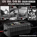 Husgw 15A Car Battery Charger 12V/24V Smart Maintainer with LCD Temp Comp view 7