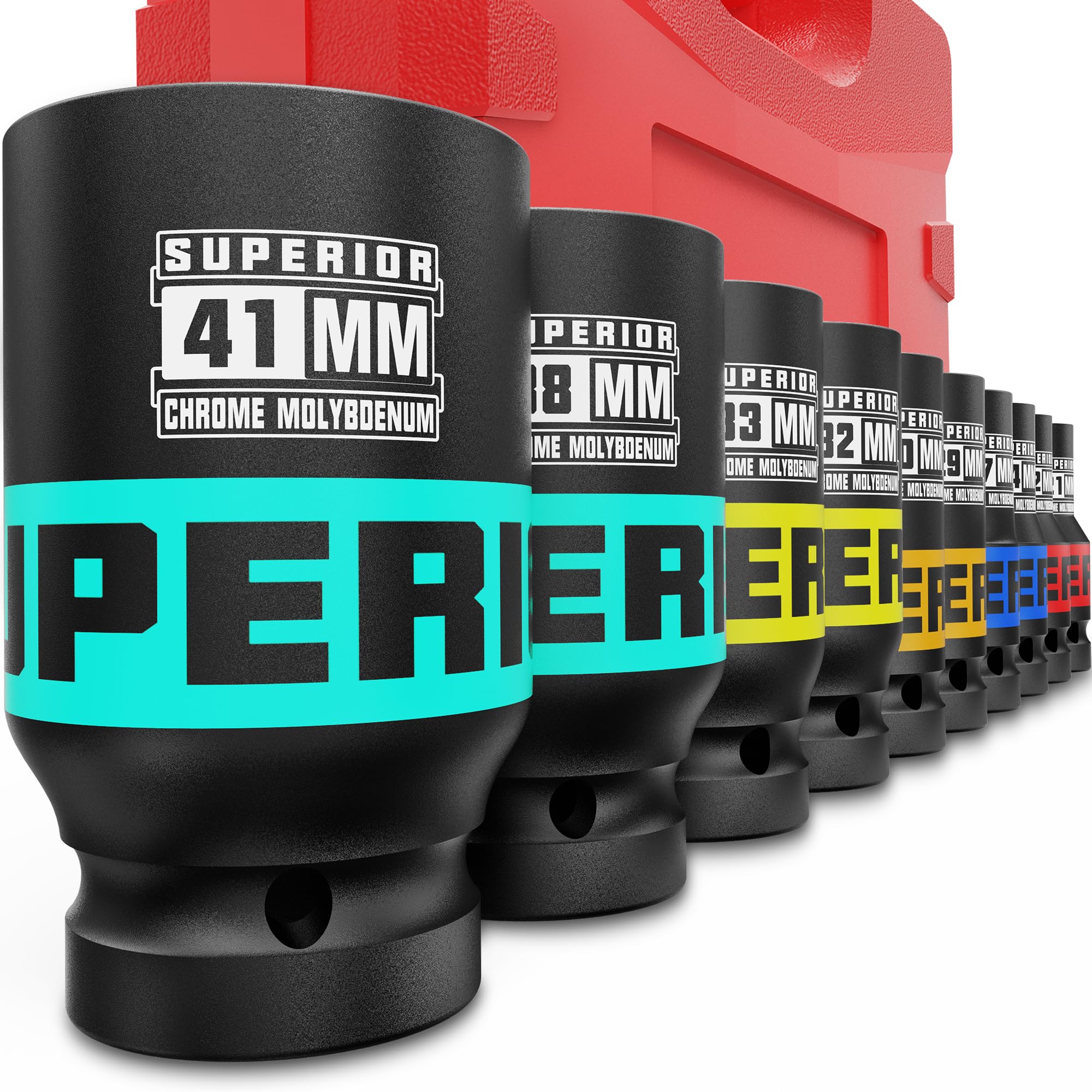 KIRXST 1 Inch Drive Impact Socket Set, 10 Piece Deep Sockets 21-41 mm, Metric Socket Set for Automotive Trucks Tractors Engines Repairing DIY Mechanic Tool