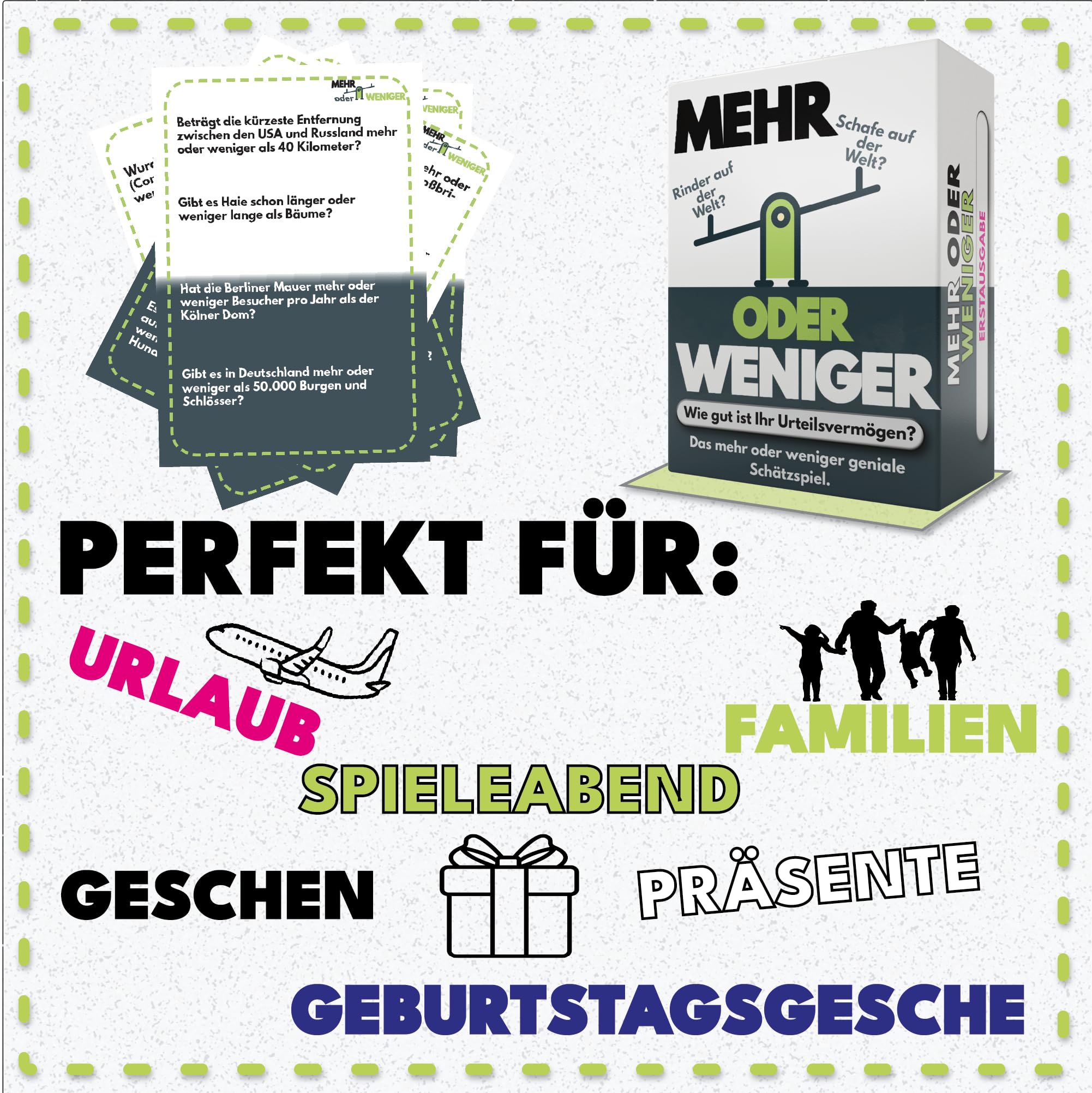 More or Less | Mehr Oder Weniger Kartenspiel | Wie gut ist Ihr Urteilsvermögen? Spiel für Erwachsene, Famile & Kinder | 2+ Spieler | Familienspiel | Reisespiel | 6