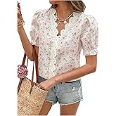 SHENHE Women's Summer Floral Lace Crochet Blouse V Neck Dressy Casual Going Out Boho Top