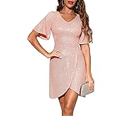 Dressystar Women Sequin Cocktail Prom Dress Semi Formal V Neck Short Sleeve Glitter Sparkly Bodycon Elegant Party Dresses