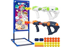KUOVEI Shooting Game Toy for Boys, 2pk Foam Ball Popper Air Guns with Standing Shooting Target, 24 Foam Balls & 18 Soft Bullets, Compatible with Toy Guns, Kids Toys Gifts for Age 3 4 5 6 7 8 9 10+ Years Old