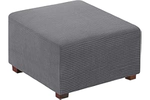 Flamingo P Stretch Ottoman Cover Square Ottoman Slipcover Furniture Protector Folding Storage Stool Furniture Protector Soft Slipcover with Elastic Bottom - Gray