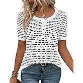 Kistore Womens Short Sleeve Sweater Spring Summer Tops Dressy Casual Lightweight Crewneck Pullover Henley Blouses
