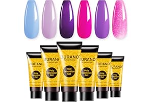 BURANO Poly Extension Gel Nail Kit, 6 Colors Nail Poly Nails Builder Gel Set for Beginner & Professional Using, DIY Starter Kit Nail Art Gift (purple)