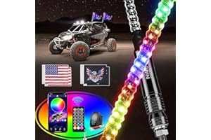 Nilight 2PCS 2FT RGB LED Whip Light with Extra Stop Turn Reverse Lights, Remote & App Control, DIY Chasing Patterns, Safety Antenna Lighted Whips for ATV UTV Polaris RZR Can-am