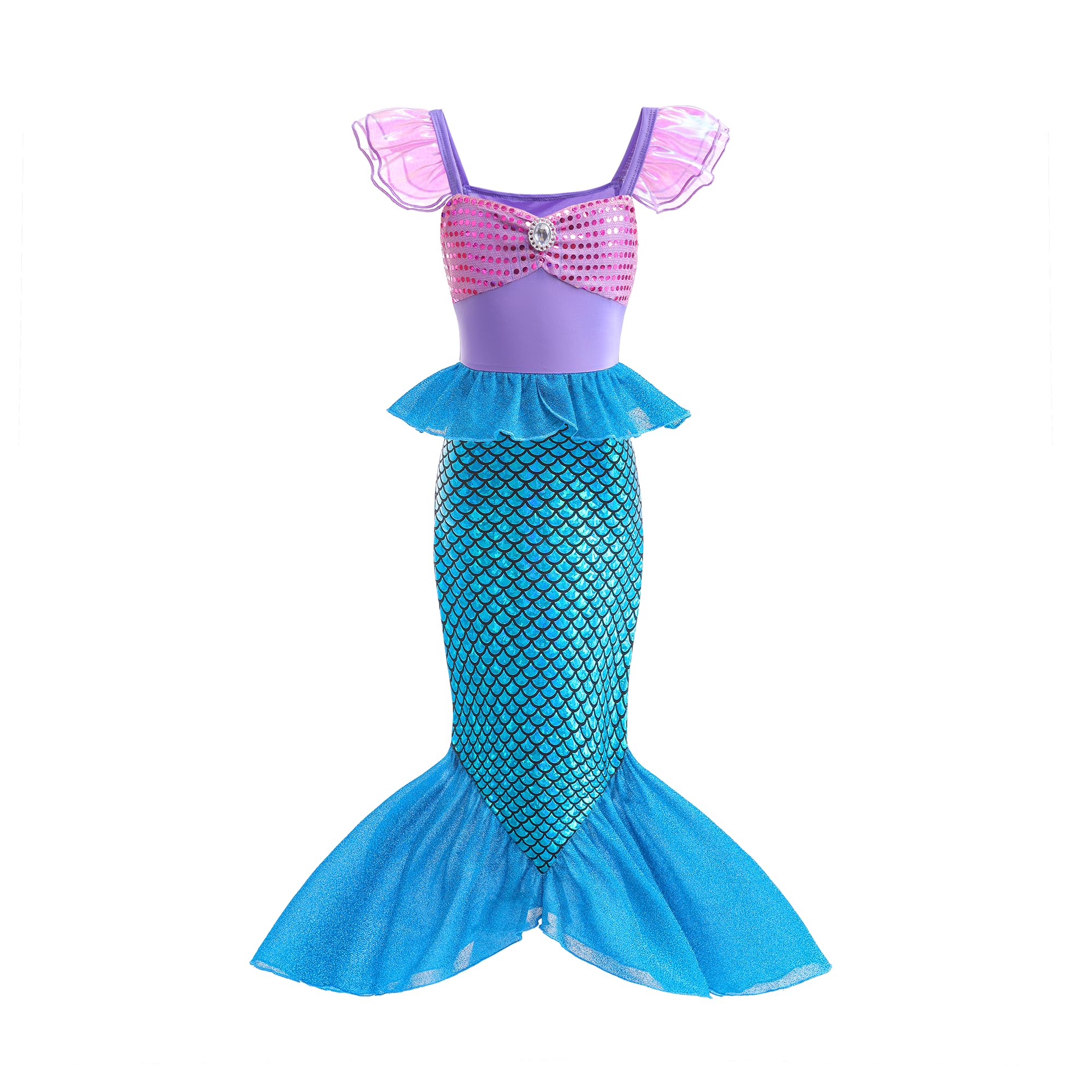 AODOKAT Little Girls Mermaid Costume Kids Princess Mermaid Ariel Costumes Set with Accessories For Fancy Dress Up Cosplay Party Outfits Halloween Carnival (Dress Only, 120)