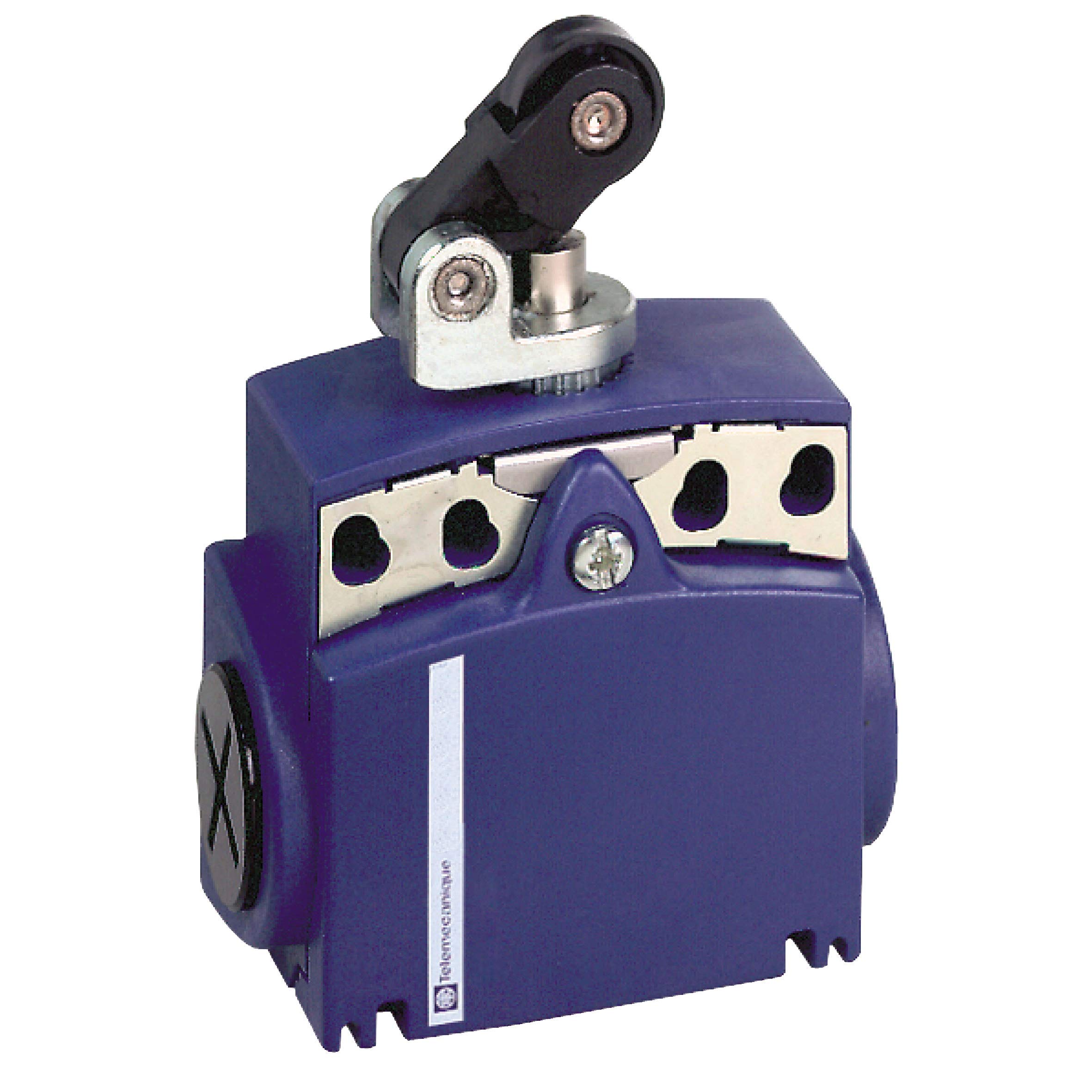 Telemecanique Sensors XCKT2121P16 Limit Switch with Thermoplastic Roller Lever Plunger, Plastic, Series XCKT, Horizontal Actuation, M16 x 1.5 Cable Gland, 1 NC + 1 NO Snap Action Contacts