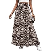GORGLITTER Women's Leopard Cheetah Print Flowy Maxi Skirt Y2k High Waisted Animal Print A Line Long Skirts