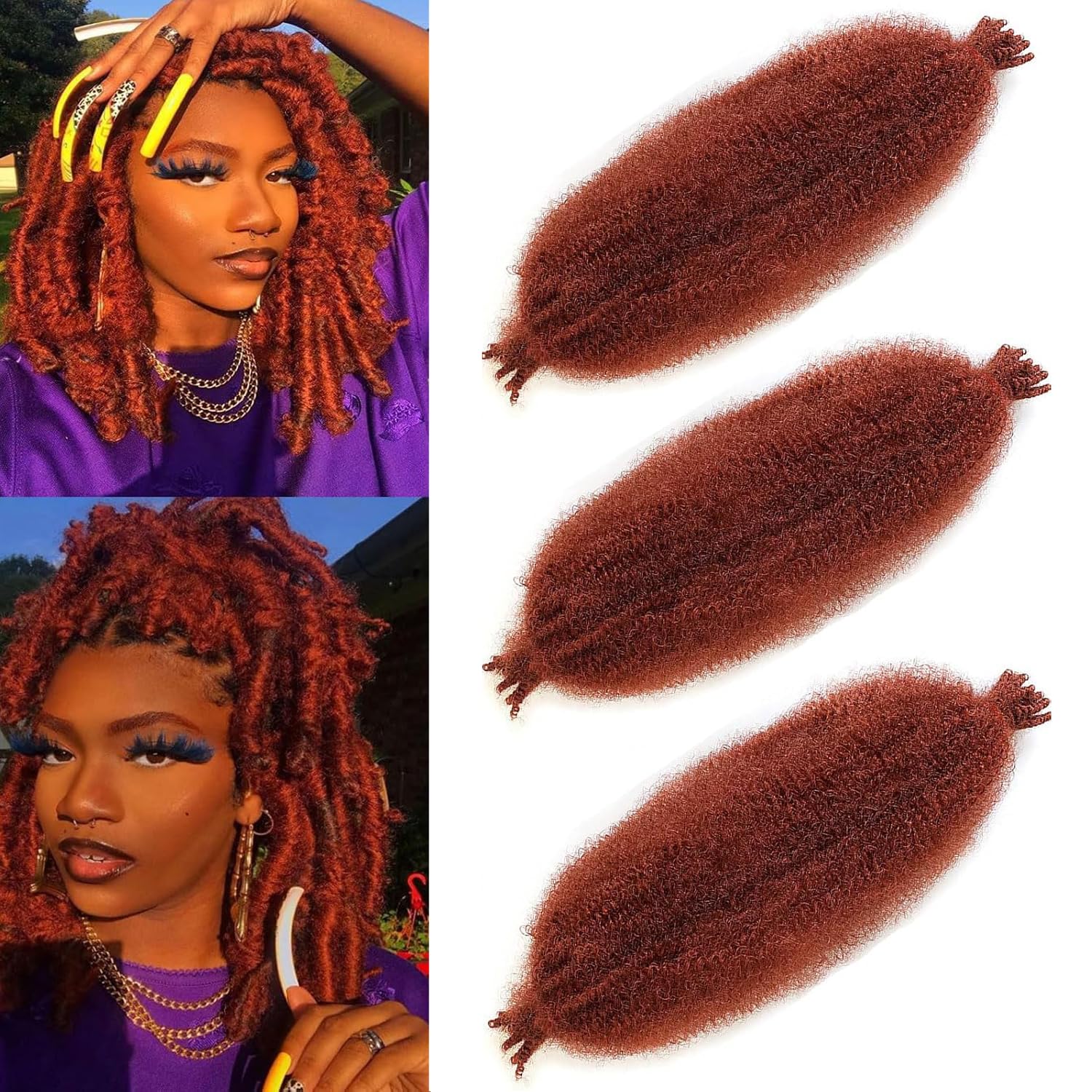 Xtrend 3 Packs Afro Twist Hair Extension Soft Elastic Pre Separated Faux Locs Vanilla Faux Locs Crochet Hair Natural Braiding Hair 8strands/pack 350# Copper Red 12 Inch — image 1