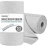Puomue 55 Pack Microfiber Cleaning Cloth Roll, Tear Away Reusable Towels, 11" X 9", Ultra Absorbent & Lint Free Microfiber Cloth for Cleaning Cars, Kitchen, Window, Home and Shop, Grey