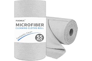 Puomue 55 Pack Microfiber Cleaning Cloth Roll, Tear Away Reusable Towels, 11" X 9", Ultra Absorbent & Lint Free Microfiber Cloth for Cleaning Cars, Kitchen, Window, Home and Shop, Grey