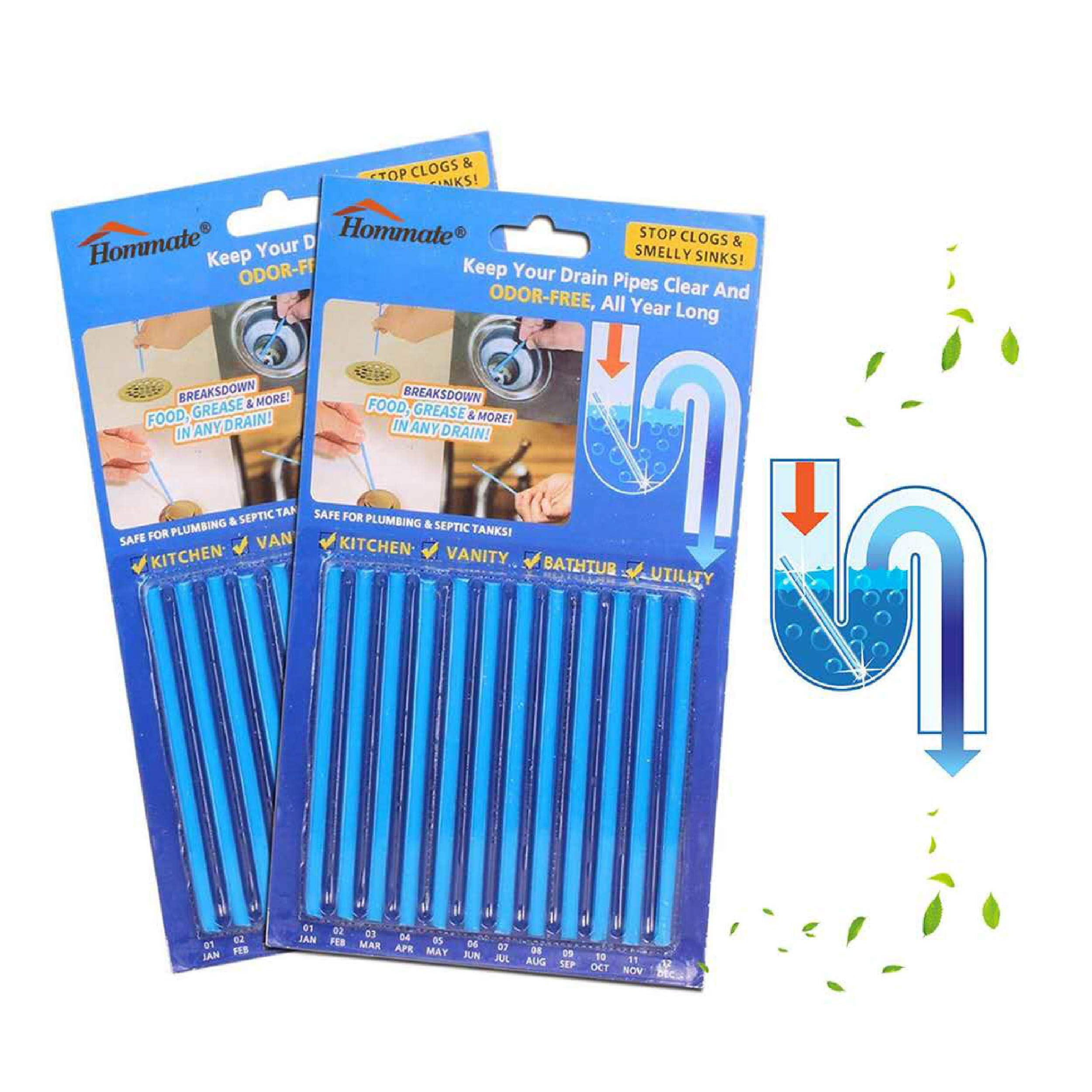Drain Deodorizer Sticks Drain Sticks Drain Cleaner Sticks Drain Stix Original Blue Unscented Non-Toxic for Kitchen Bathroom Sinks Septic Tank Safe As Seen On TV 24 Pcs