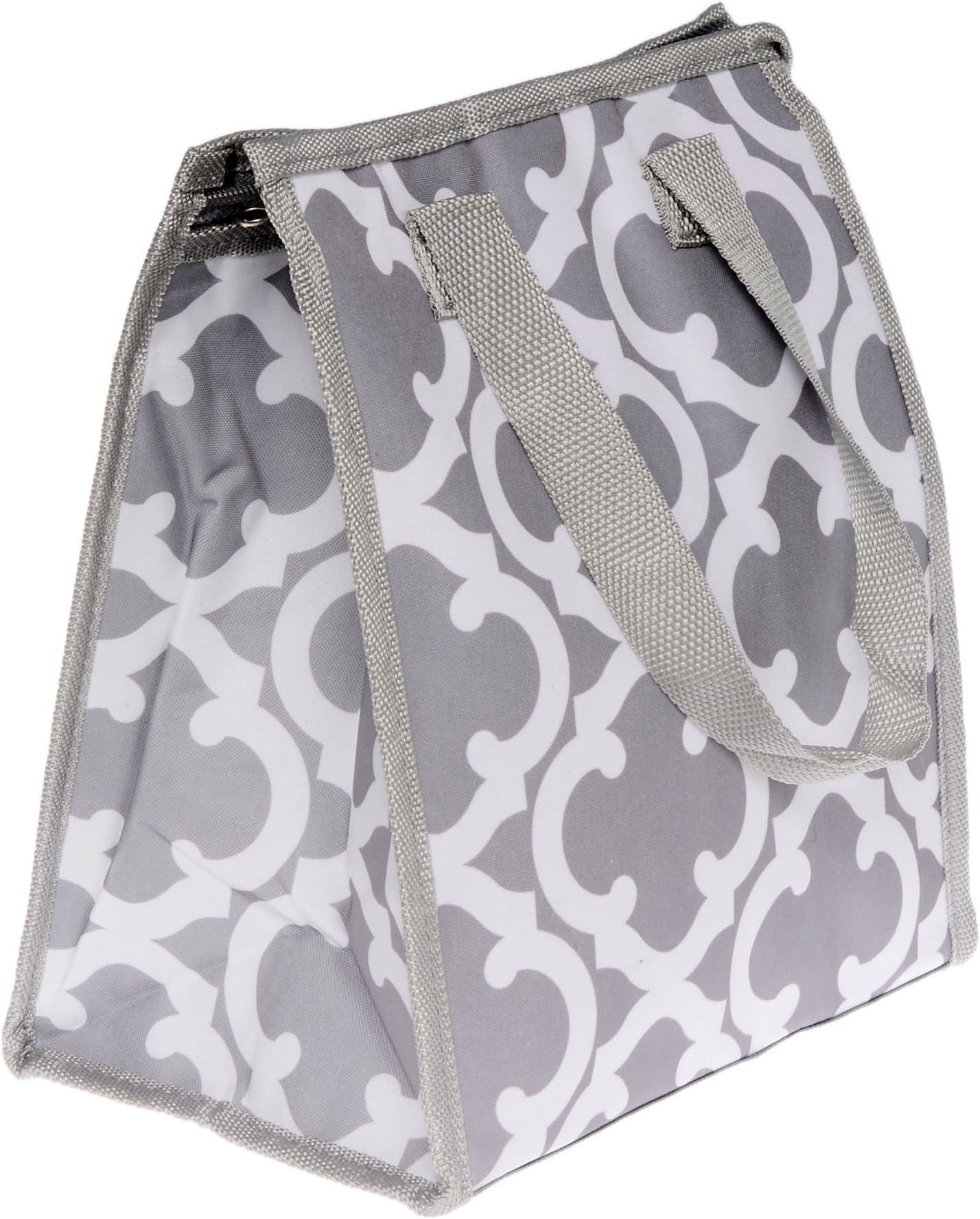Travel Trends Fashion Print Insulated Portable Zipper Lunch Bag Grey Vintage Print
