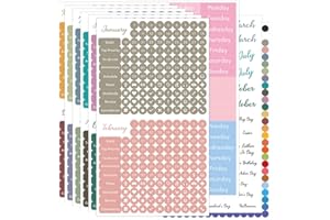 Obujopal 1917 Pcs Date Dot Stickers for Daily Planner Calendar Bullet Journal Notebook, Monthly Weekly Headings, Dates, Icons, 1/5 inch Dots, 9 Sheets