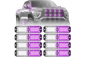 ELECHOI 8pcs 12-LED Emergency Strobe Light Ultra Slim Grille Flashing Warning Light Kit for Vehicles and Trucks (Purple/White)