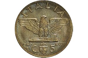 CAPTAIN NIKKIESAVAGE'S COLLECTIBLES 1936-1943 Mussolini Era Fascist 5 Centesimi Coin. WW2 German Ally. 5 Centesimi,Monetized and Guaranteed by Italy Government. Circulated Condition. Graded By Seller.