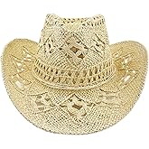 Women Straw Cowboy Hats, Sparkly Western Cowgirl Hat for Holiday, Foldable Vacation Beach Sun Hat with Wide Brim for Summer